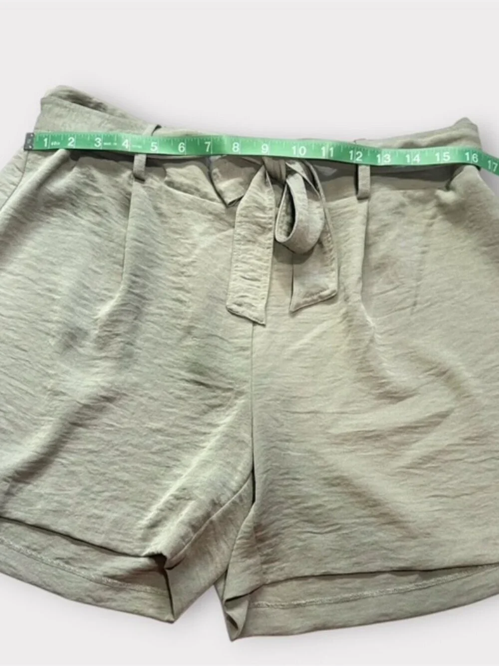 SOHO Womens High Waisted Shorts with Tie Belt Elastic Waist Light Green Size L
